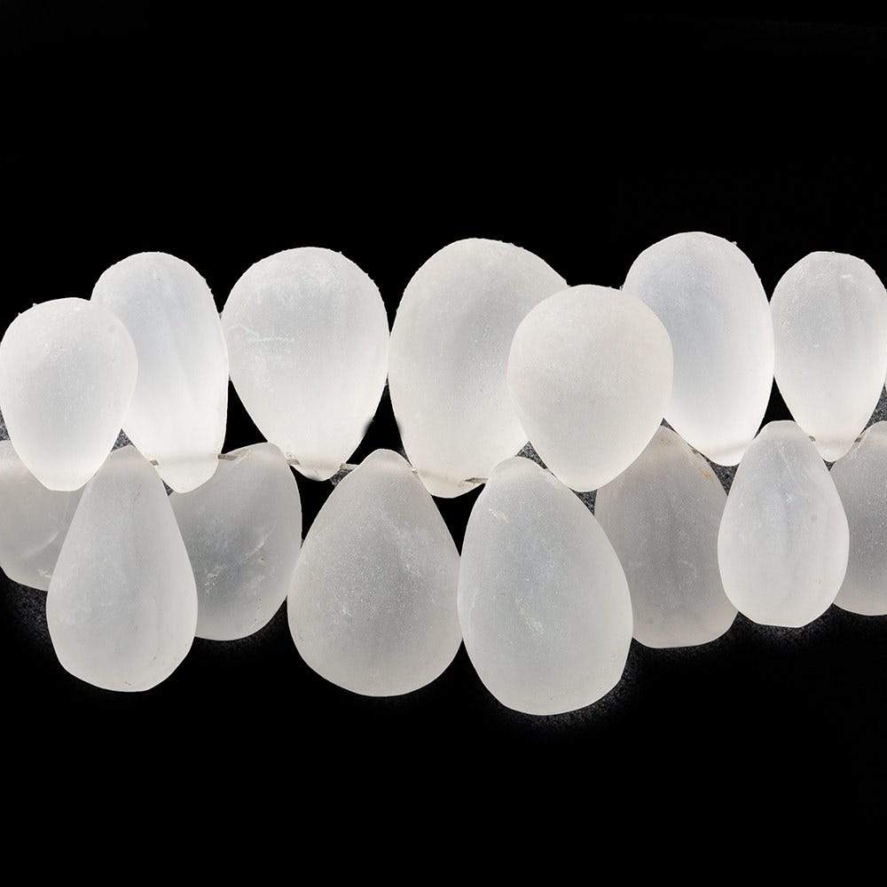 9x5-14x9mm Frosted Crystal Quartz Plain Tear Drop Beads 8 inch 72 pieces