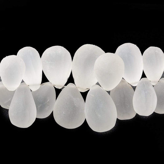 9x5-14x9mm Frosted Crystal Quartz Plain Tear Drop Beads 8 inch 72 pieces