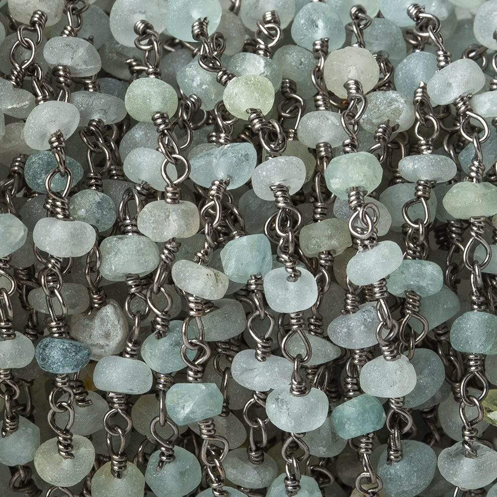 Frosted Multi Beryl plain rondelle Black Gold plated Chain by the foot 39 pcs