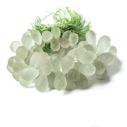 12x8-15x9mm Frosted Prasiolite Faceted Tear Drop Beads 7.5 inch 67 pieces