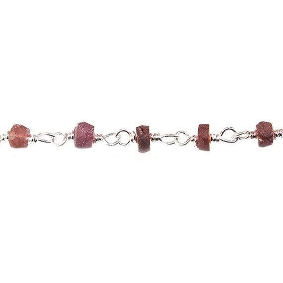 Frosted Rhodolite Garnet plain rondelle Silver plated Chain by the foot 38 pcs