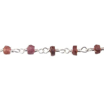 Frosted Rhodolite Garnet plain rondelle Silver plated Chain by the foot 38 pcs
