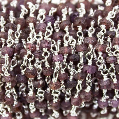 Frosted Rhodolite Garnet plain rondelle Silver plated Chain by the foot 38 pcs