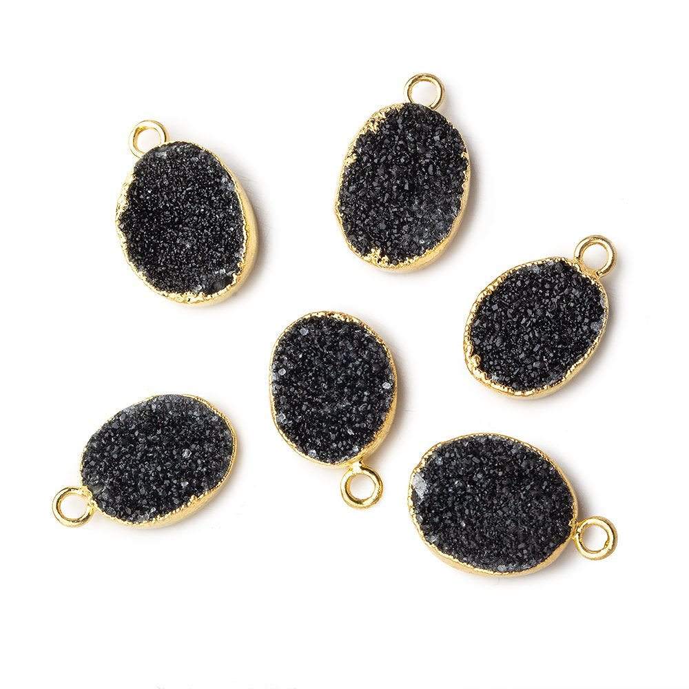 Gold Leafed Black Agate Drusy Oval Pendant 1 focal bead 11x8mm