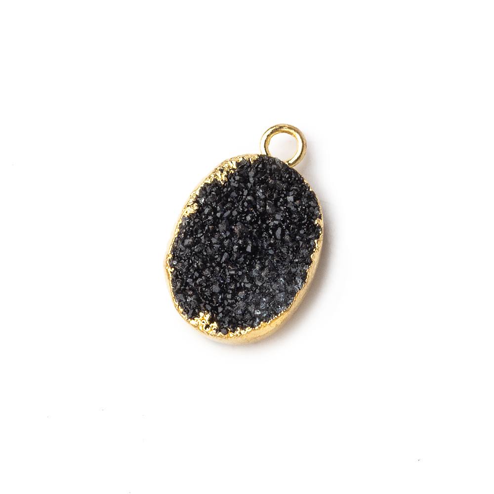 Gold Leafed Black Agate Drusy Oval Pendant 1 focal bead 11x8mm