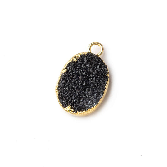 Gold Leafed Black Agate Drusy Oval Pendant 1 focal bead 11x8mm