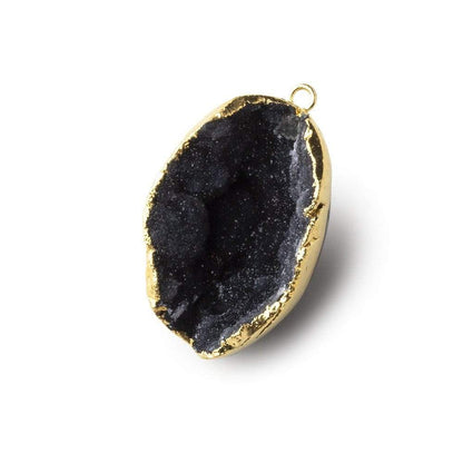 Gold Leafed Crevasse Black Concave Drusy Pendant 1 focal bead 30x21x16mm  A Grade