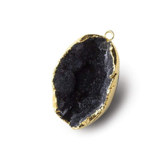 Gold Leafed Crevasse Black Concave Drusy Pendant 1 focal bead 30x21x16mm  A Grade