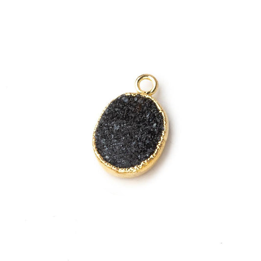 Gold Leafed Dark Grey Agate Drusy Oval Pendant 1 focal bead 11x8mm