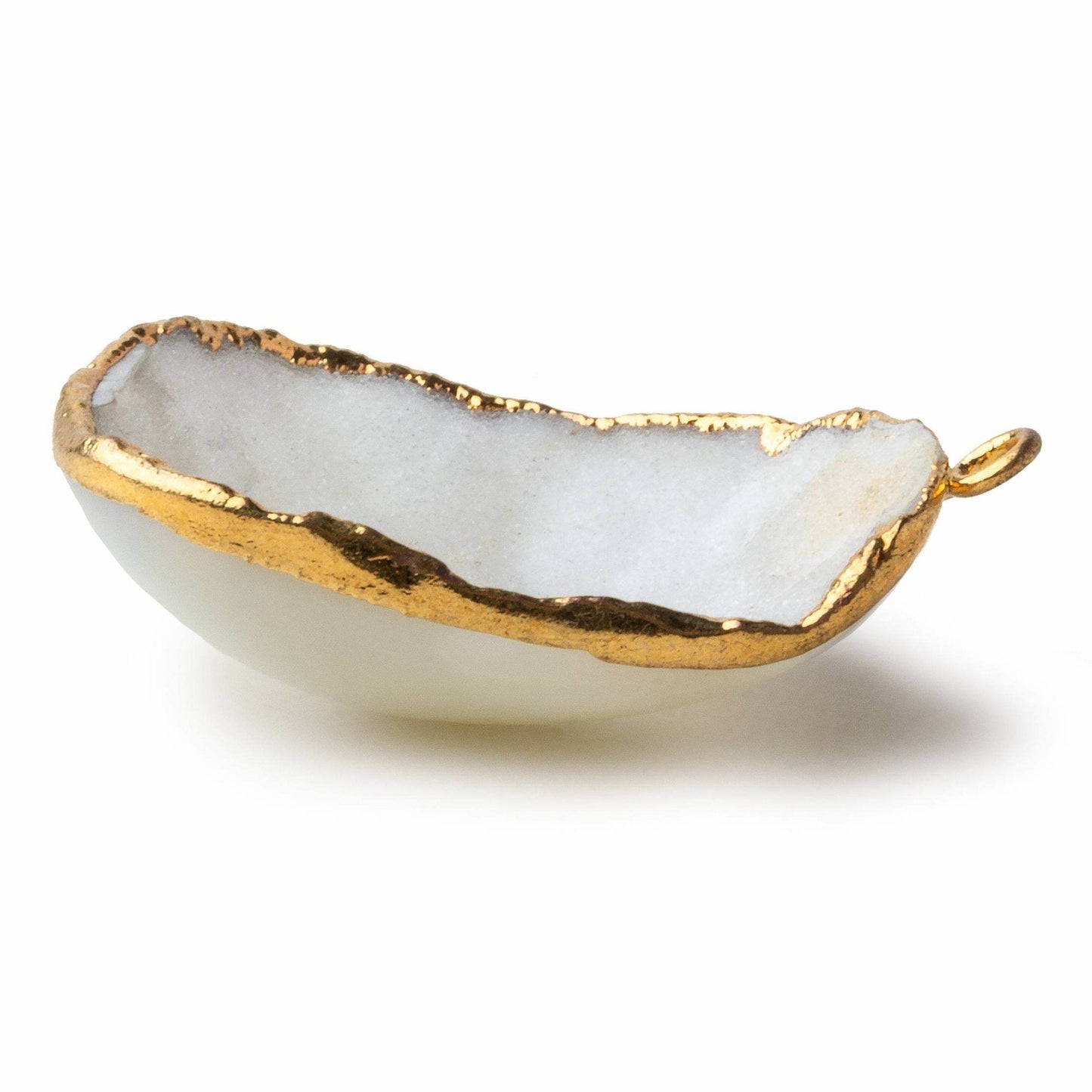 Gold Leafed Drift White Concave Drusy Pendant 1 focal bead 36x27x12mm  A Grade
