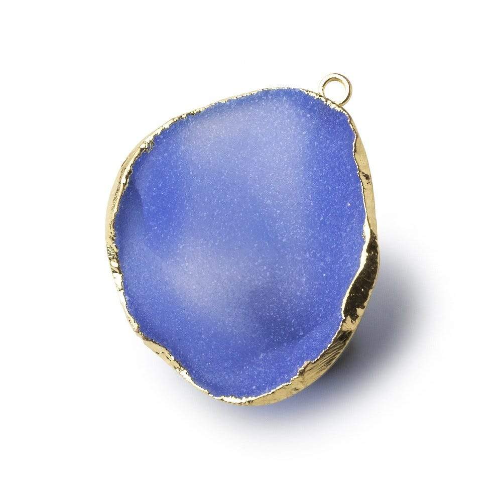 Gold Leafed London Blue Concave Drusy Pendant 1 focal bead 32x27x13mm  A Grade