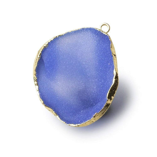 Gold Leafed London Blue Concave Drusy Pendant 1 focal bead 32x27x13mm  A Grade