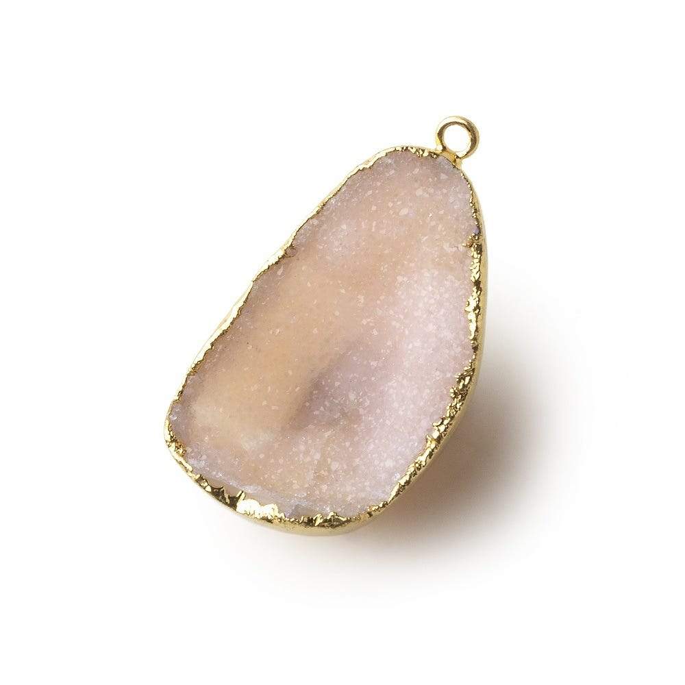Gold Leafed Petal Pink Concave Drusy Pendant 1 focal bead 32x21x15mm  A Grade