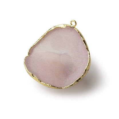 Gold Leafed Sunrise Pink Concave Drusy Pendant 1 focal bead 32x33x20mm  A Grade