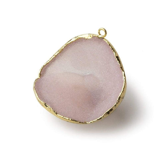 Gold Leafed Sunrise Pink Concave Drusy Pendant 1 focal bead 32x33x20mm  A Grade