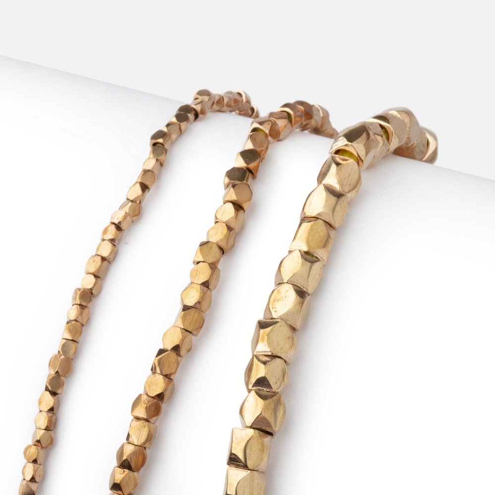 Hand Polished Red Brass Faceted Nugget Beads on an 8 inch Strand