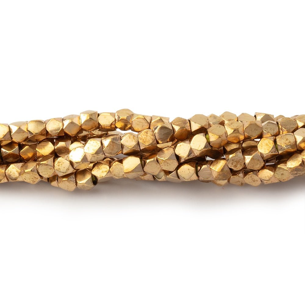 Hand Polished Red Brass Faceted Nugget Beads on an 8 inch Strand