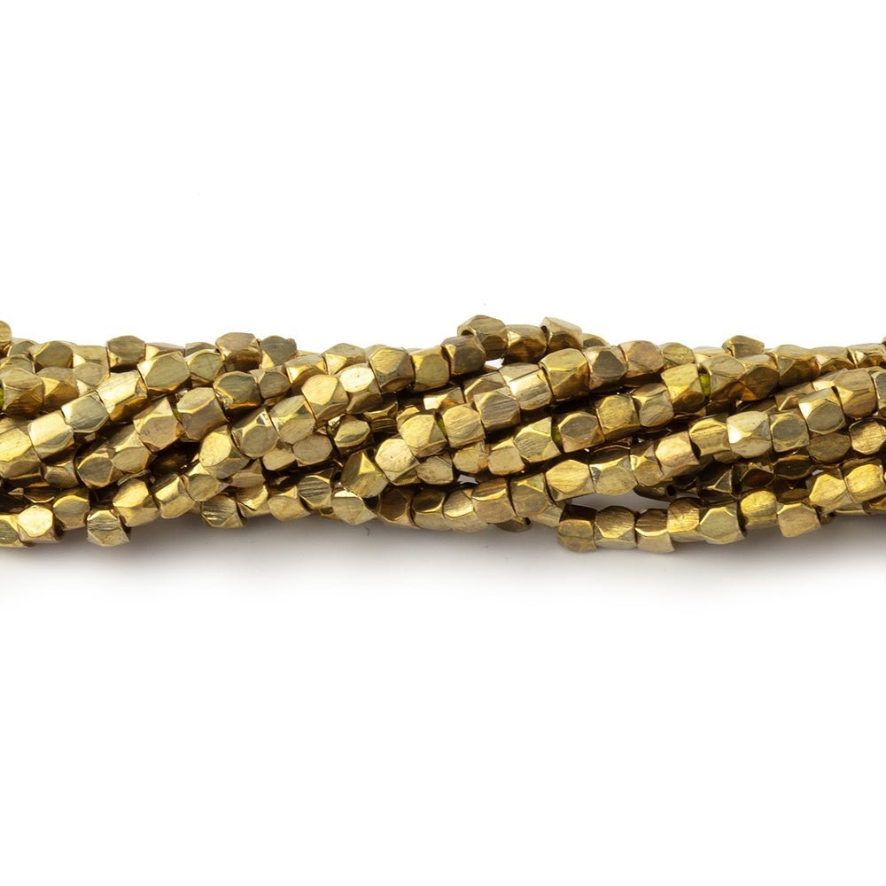 Hand Polished Yellow Brass Faceted Nugget Beads on an 8 inch Strand