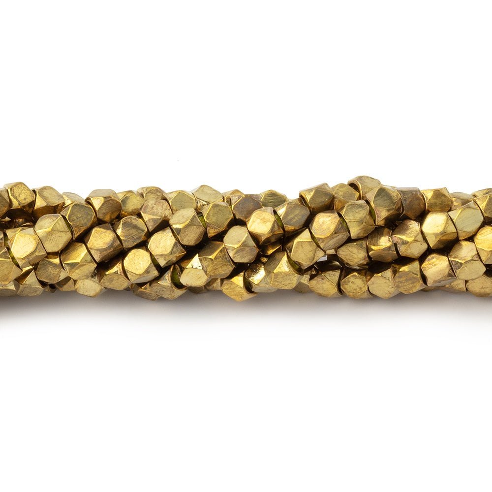Hand Polished Yellow Brass Faceted Nugget Beads on an 8 inch Strand