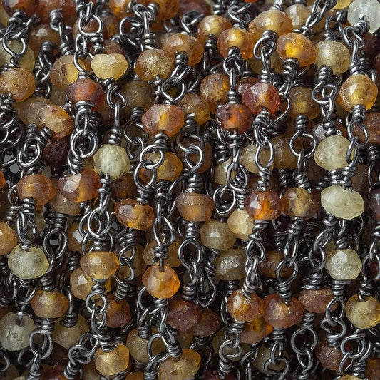 Hessonite Garnet rondelle Black Gold plated Chain by the foot 37 pieces