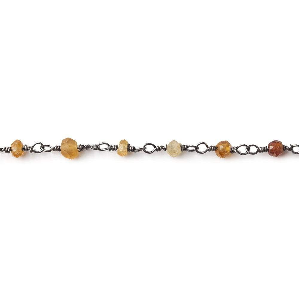Hessonite Garnet rondelle Black Gold plated Chain by the foot 37 pieces