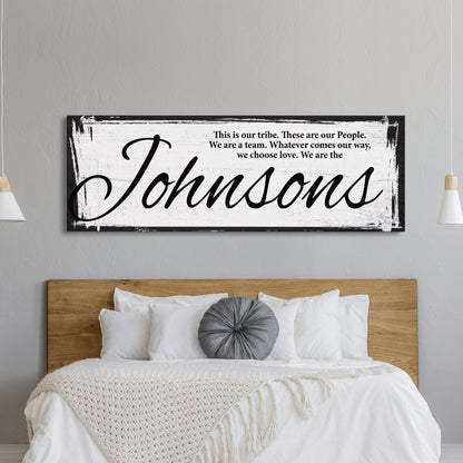 Last name sign canvas print, family name sign, our tribe sign, family wall decor, kitchen sign, inspirational quote, living room sign