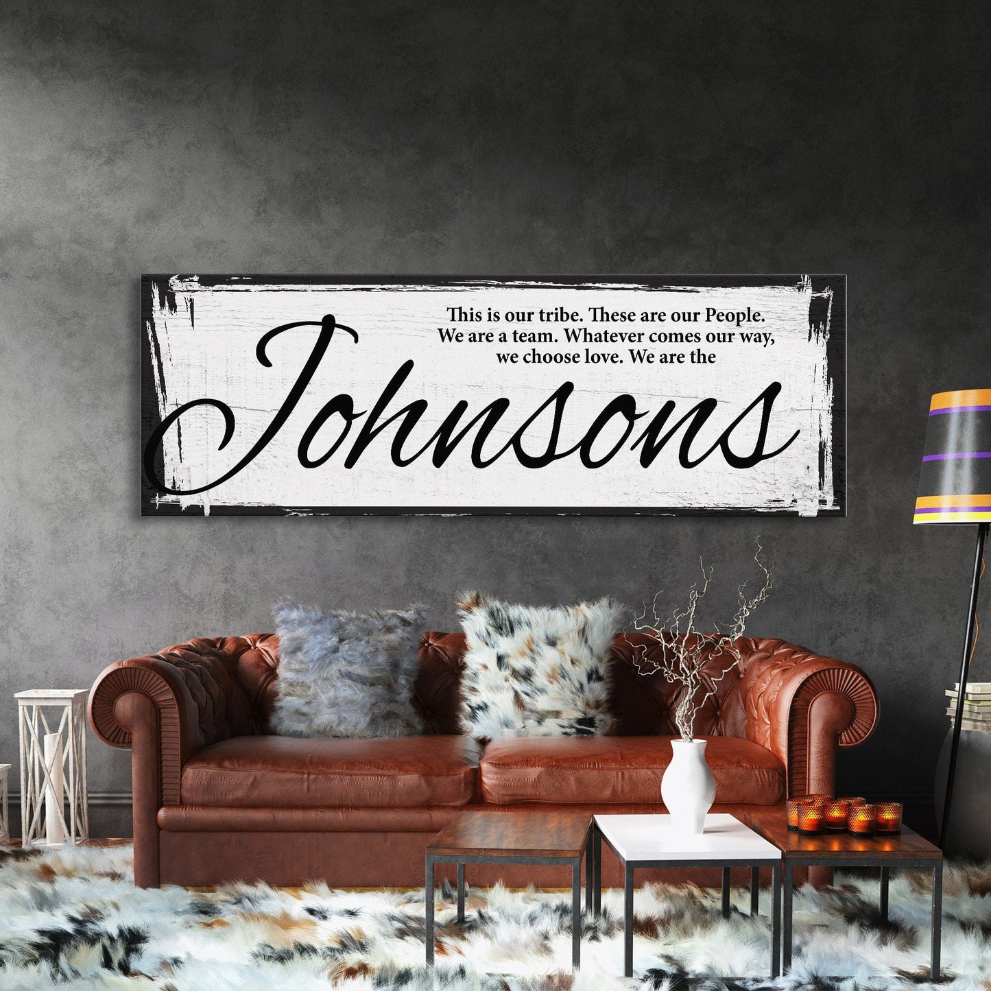 Last name sign canvas print, family name sign, our tribe sign, family wall decor, kitchen sign, inspirational quote, living room sign