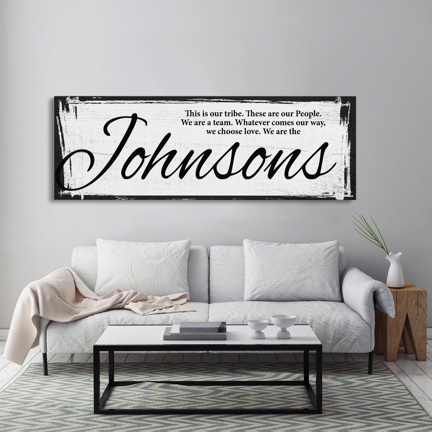 Last name sign canvas print, family name sign, our tribe sign, family wall decor, kitchen sign, inspirational quote, living room sign