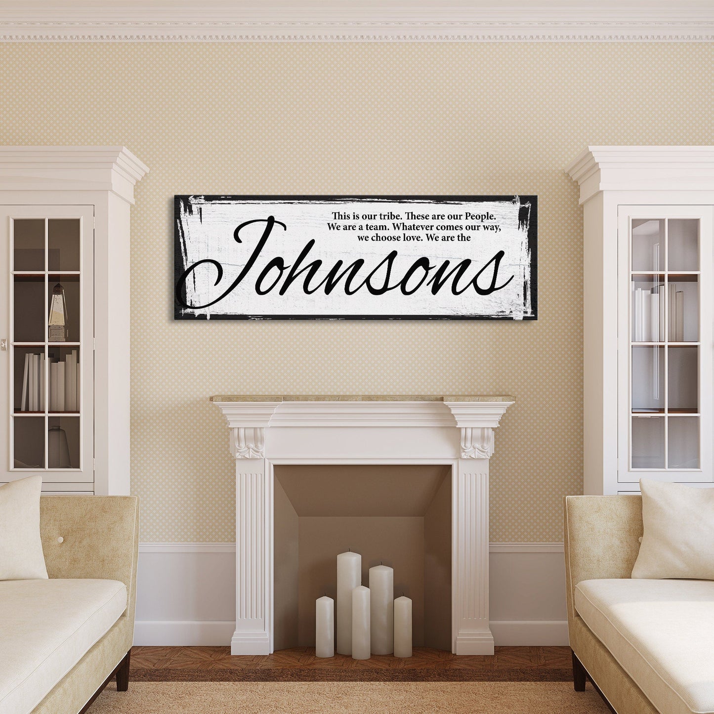 Last name sign canvas print, family name sign, our tribe sign, family wall decor, kitchen sign, inspirational quote, living room sign