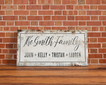 Personalized Printed Canvas Family Name Sign Last Name Rusty Sign With First Names Customized Family Distressed Wall Art