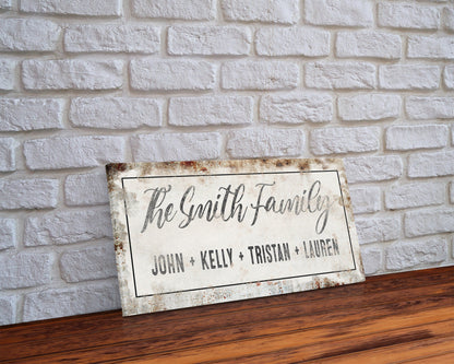 Personalized Printed Canvas Family Name Sign Last Name Rusty Sign With First Names Customized Family Distressed Wall Art