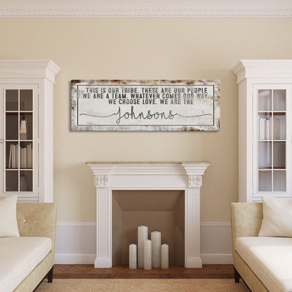 Last name sign canvas print, family name sign, our tribe sign, family wall decor, kitchen sign, inspirational quote, living room sign
