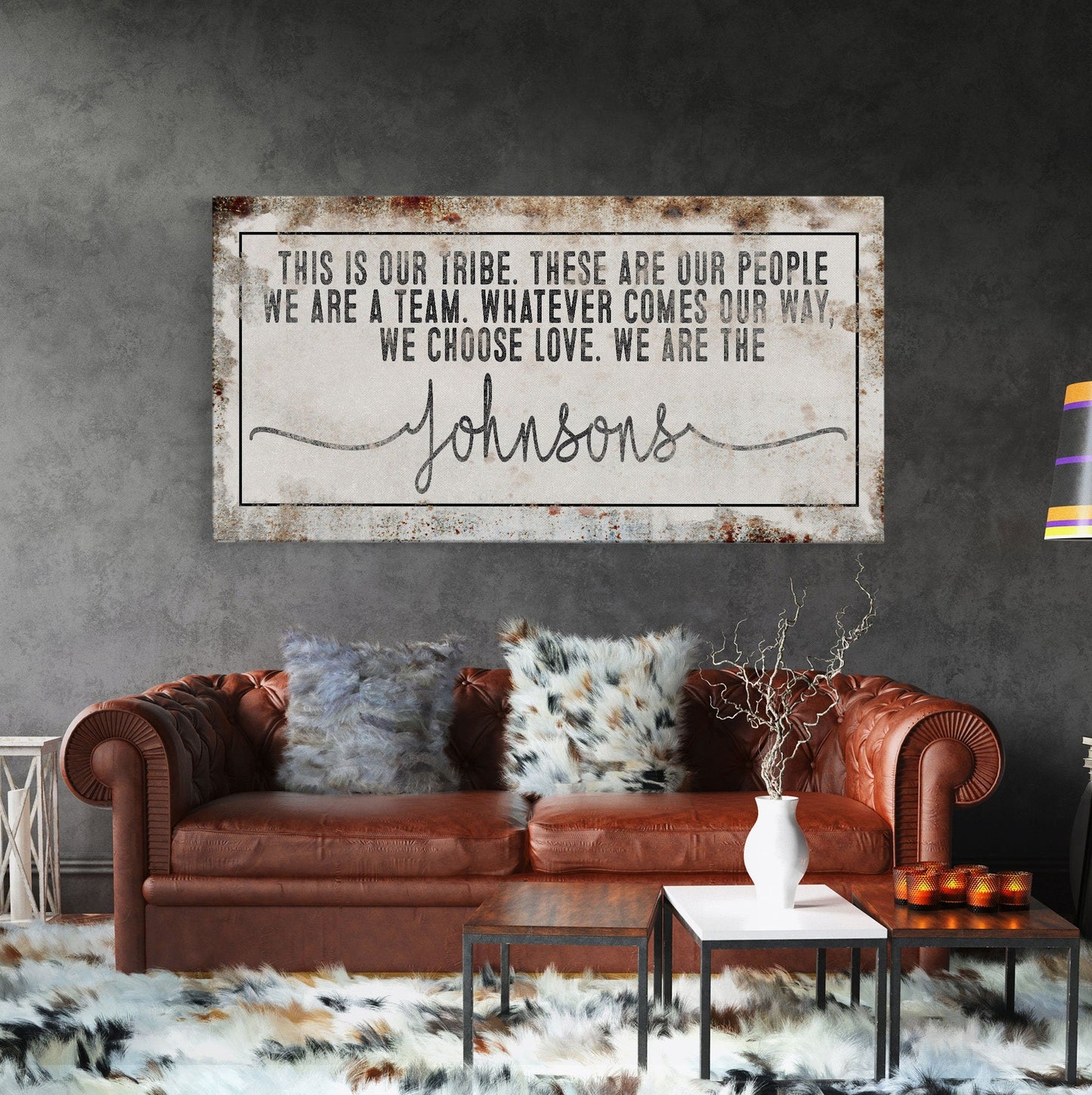 Last name sign canvas print, family name sign, our tribe sign, family wall decor, kitchen sign, inspirational quote, living room sign