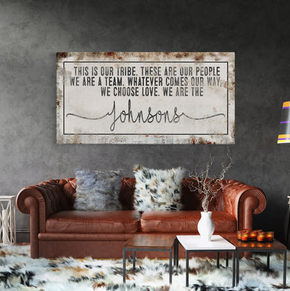 Last name sign canvas print, family name sign, our tribe sign, family wall decor, kitchen sign, inspirational quote, living room sign