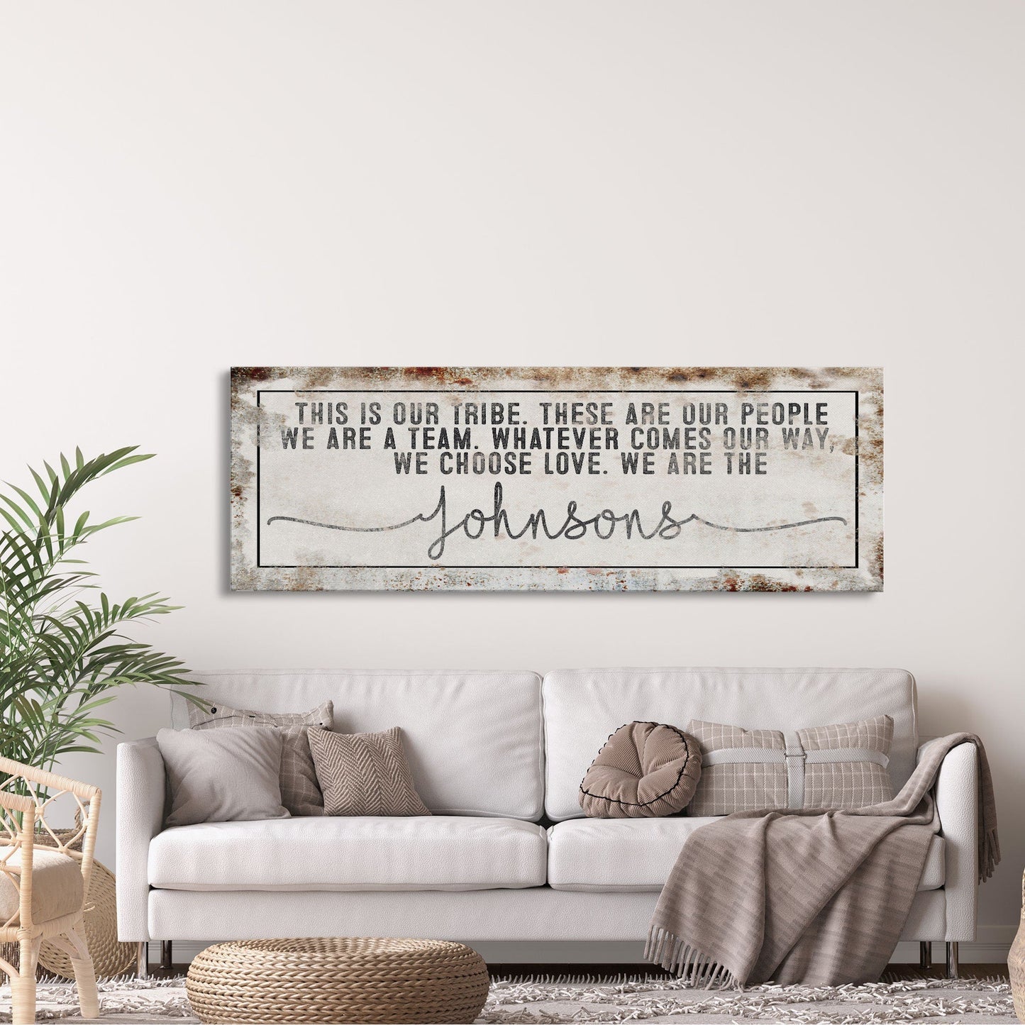 Last name sign canvas print, family name sign, our tribe sign, family wall decor, kitchen sign, inspirational quote, living room sign