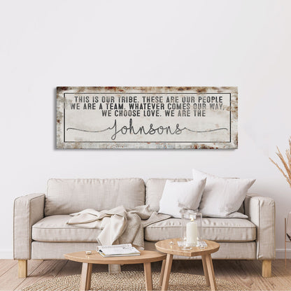 Last name sign canvas print, family name sign, our tribe sign, family wall decor, kitchen sign, inspirational quote, living room sign