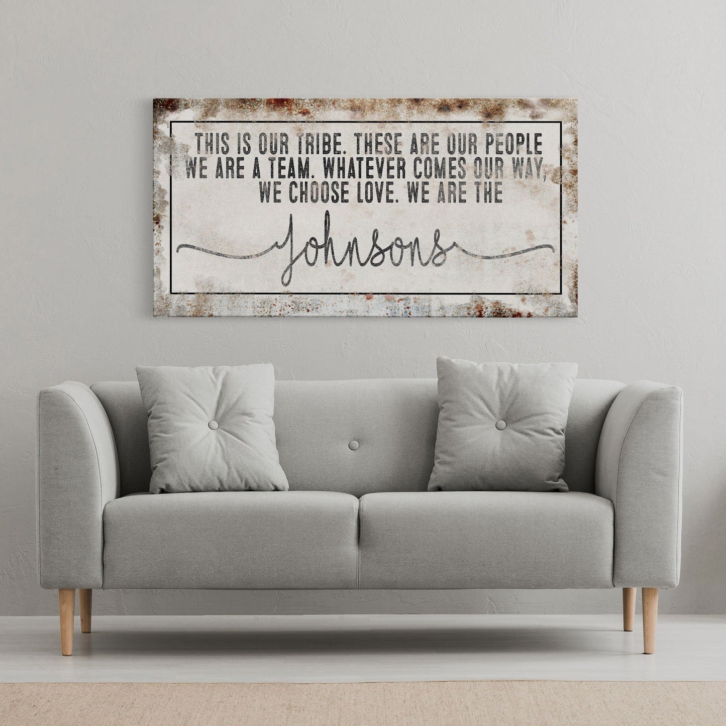 Last name sign canvas print, family name sign, our tribe sign, family wall decor, kitchen sign, inspirational quote, living room sign