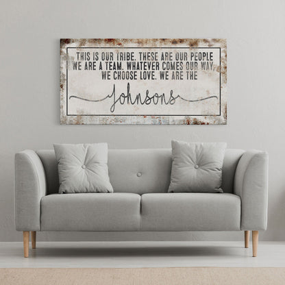 Last name sign canvas print, family name sign, our tribe sign, family wall decor, kitchen sign, inspirational quote, living room sign