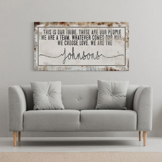 Last name sign canvas print, family name sign, our tribe sign, family wall decor, kitchen sign, inspirational quote, living room sign