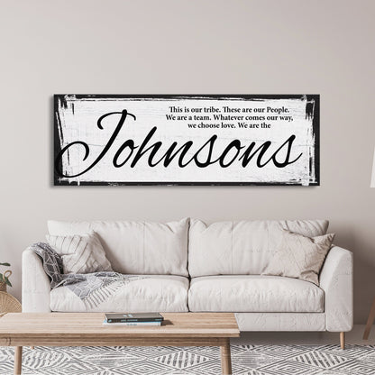 Last name sign canvas print, family name sign, our tribe sign, family wall decor, kitchen sign, inspirational quote, living room sign