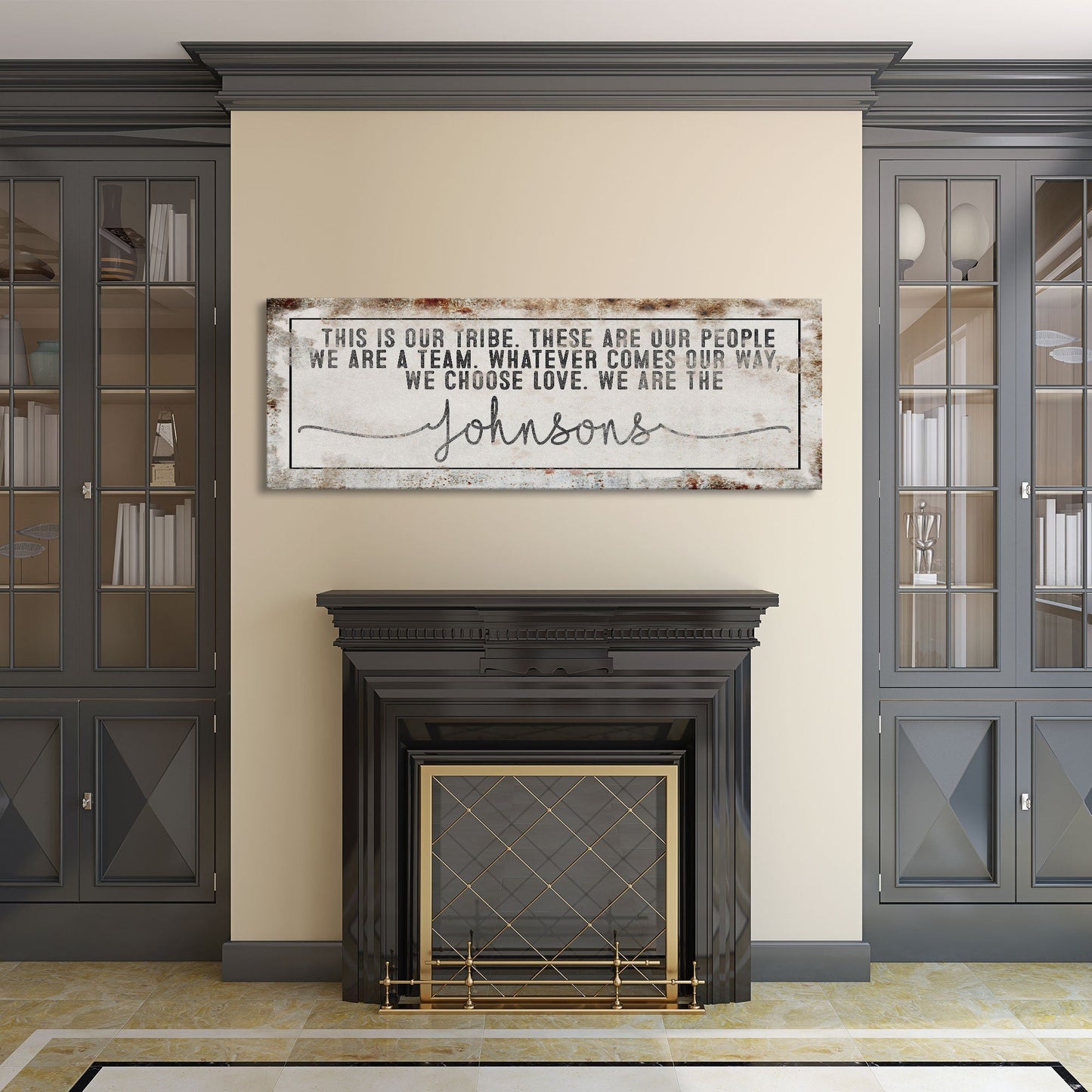 Last name sign canvas print, family name sign, our tribe sign, family wall decor, kitchen sign, inspirational quote, living room sign