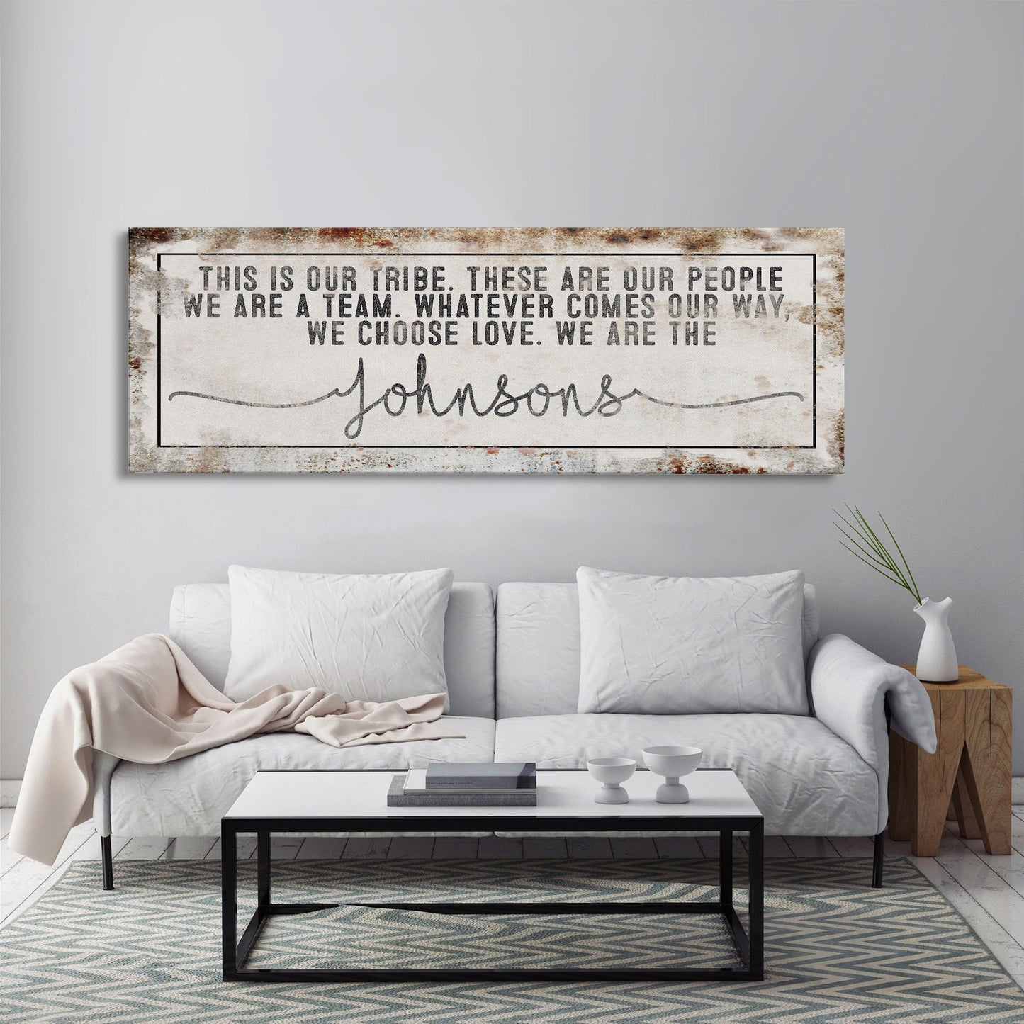 Last name sign canvas print, family name sign, our tribe sign, family wall decor, kitchen sign, inspirational quote, living room sign