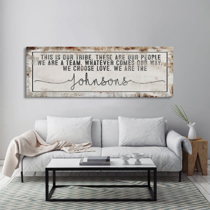 Last name sign canvas print, family name sign, our tribe sign, family wall decor, kitchen sign, inspirational quote, living room sign