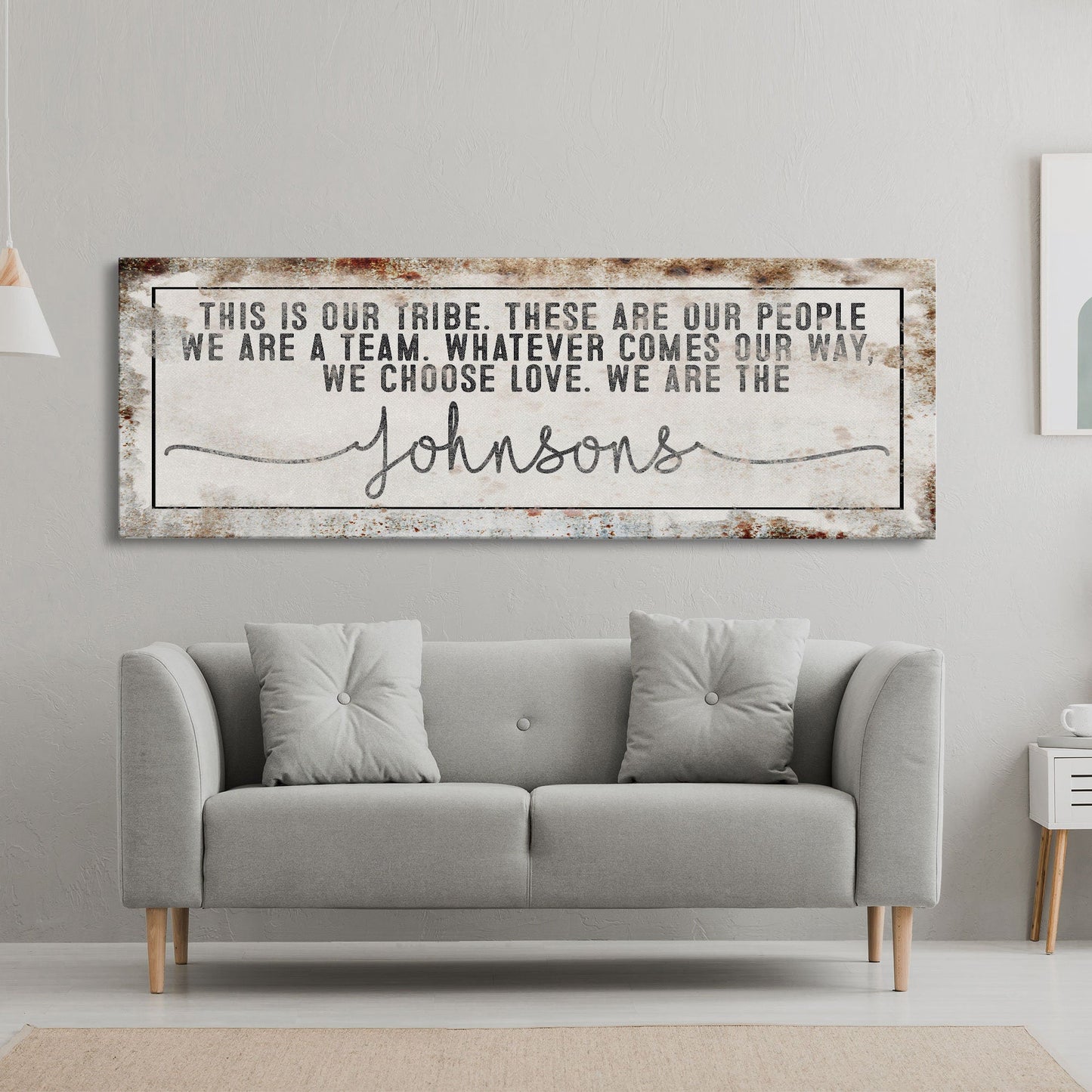 Last name sign canvas print, family name sign, our tribe sign, family wall decor, kitchen sign, inspirational quote, living room sign