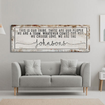 Last name sign canvas print, family name sign, our tribe sign, family wall decor, kitchen sign, inspirational quote, living room sign