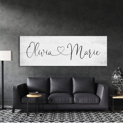 Name sign for nursery canvas print, nursery room decor, baby shower gift, girl name sign, first and middle name sign, above crib decor