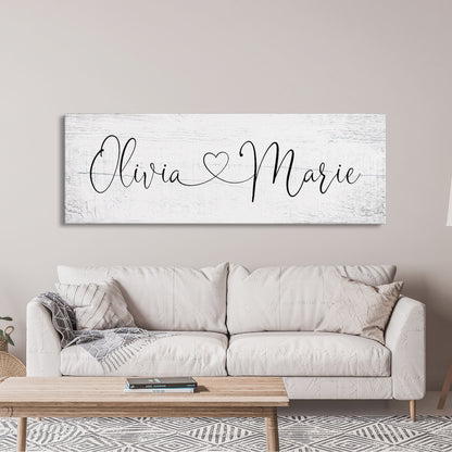 Name sign for nursery canvas print, nursery room decor, baby shower gift, girl name sign, first and middle name sign, above crib decor