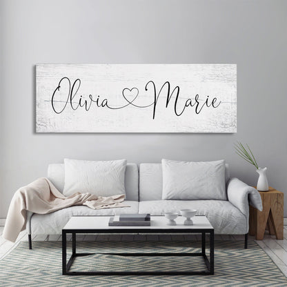 Name sign for nursery canvas print, nursery room decor, baby shower gift, girl name sign, first and middle name sign, above crib decor