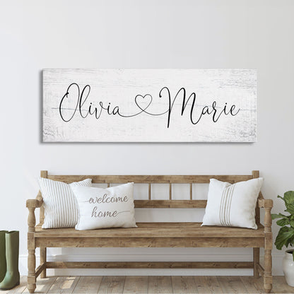 Name sign for nursery canvas print, nursery room decor, baby shower gift, girl name sign, first and middle name sign, above crib decor