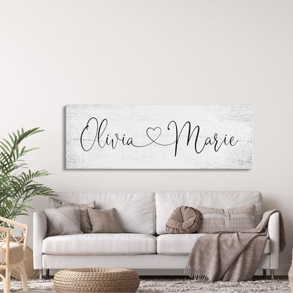 Name sign for nursery canvas print, nursery room decor, baby shower gift, girl name sign, first and middle name sign, above crib decor